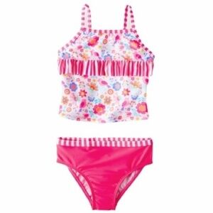 NWT Floral Print Toddler Girls Size 3T Swimsuit Tankini Two Piece Pink Ruffle